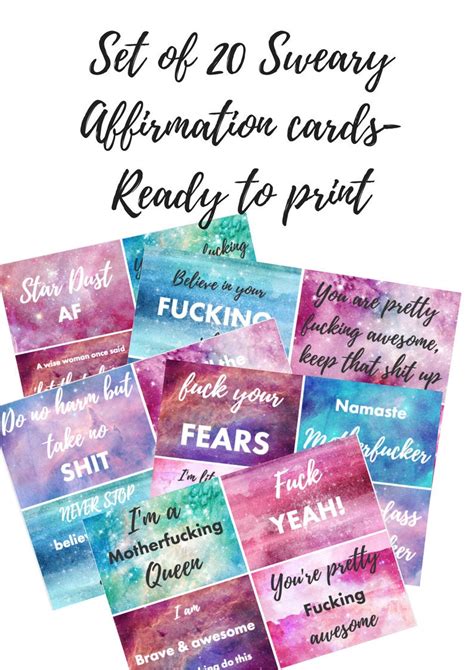 5" x 11" paper and 8 <strong>cards</strong> will <strong>print</strong> on each page. . Printable sweary affirmation cards